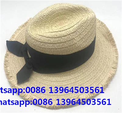 블랙 보우노트 태슬 페도라 선 스트로 햇