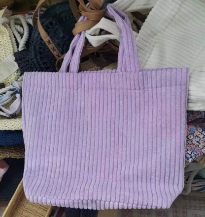 퍼플 코듀로이 여성 쇼핑백