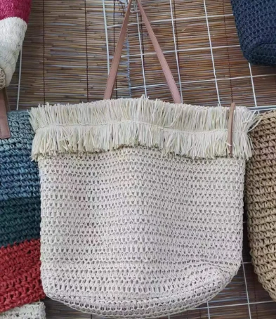 베이지 스티치 태슬 쇼핑 여성 가방