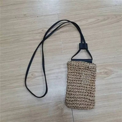브라운 콜로 여성 밀짚 전화 가방