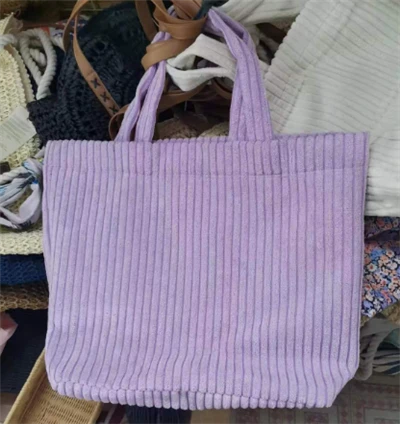 퍼플 코듀로이 여성 쇼핑백